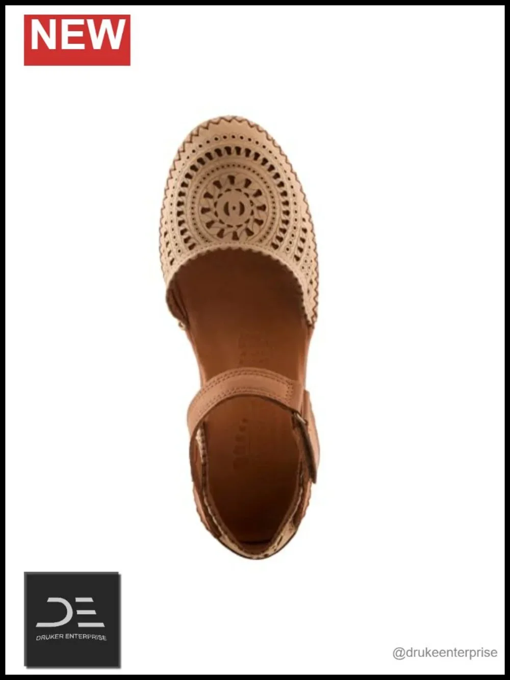 Women's Leather Block Heel Sandals Laser-Cut Cushioned Ankle Strap